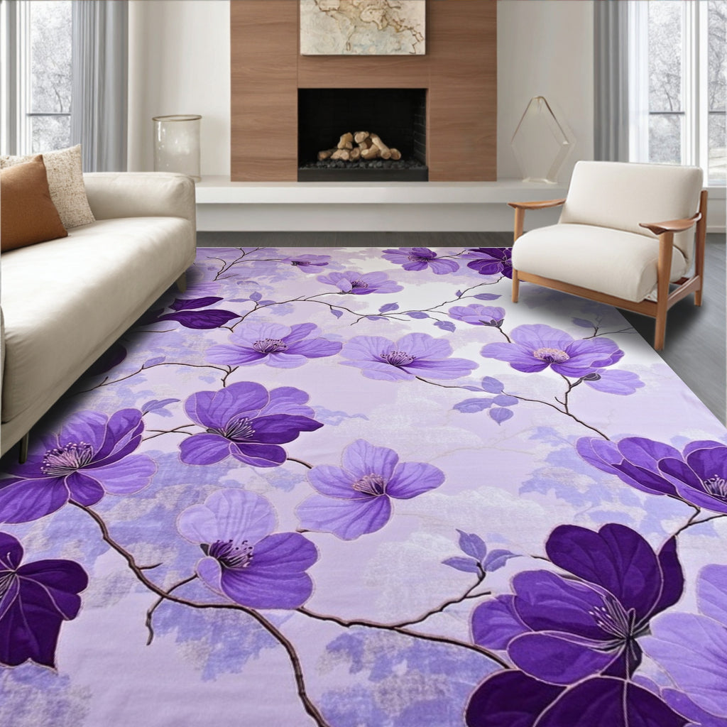Serene Purple Floral Vines Rug(Lavender)