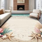 Teal Coastal Beach Serene Rug(Beige)
