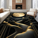 Elegant Black & Gold Celestial Pattern Rug