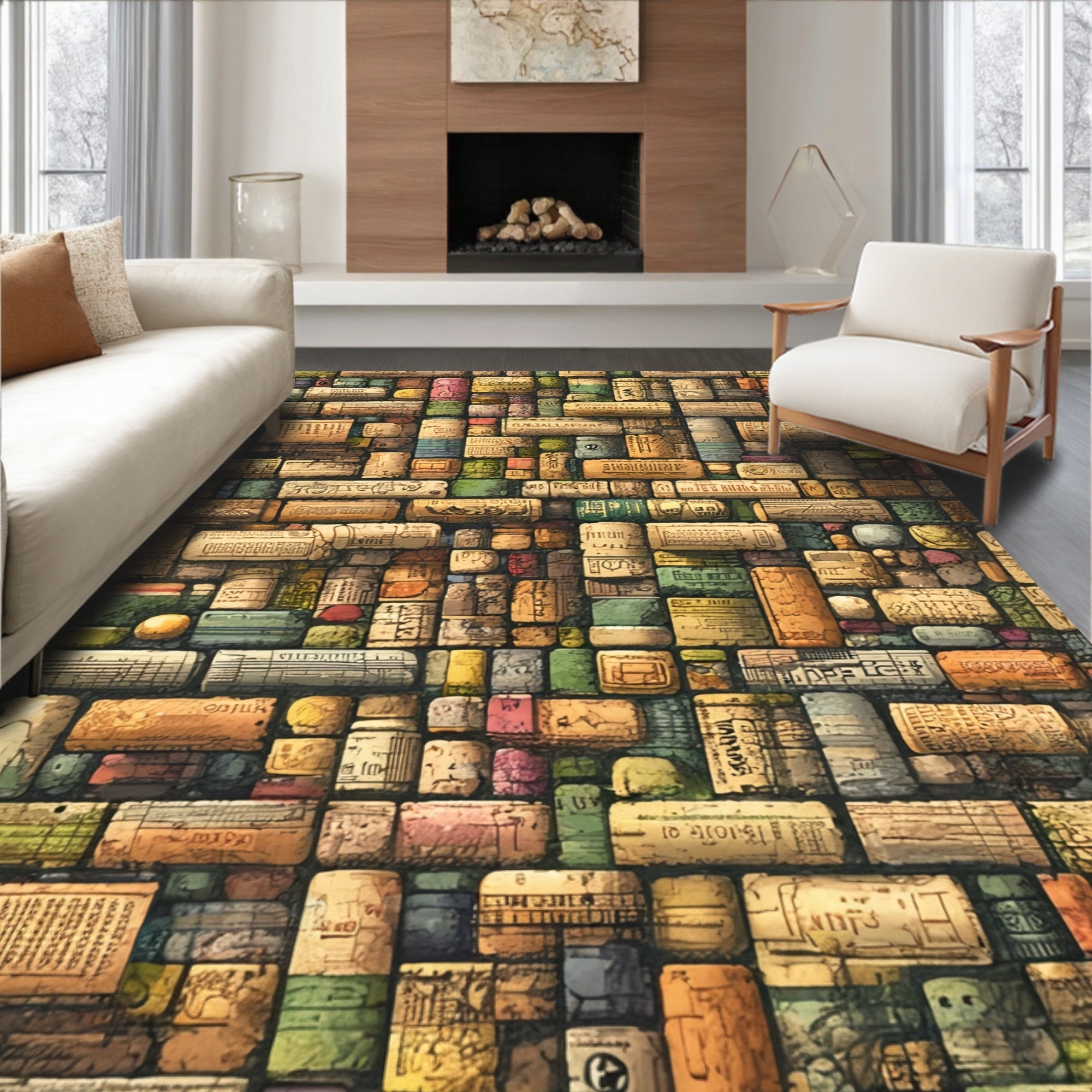 Vintage Earthy Mosaic Rug(Brown)