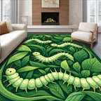 Whimsical Green Caterpillar Leaf Rug(Green)