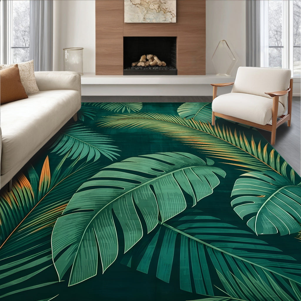 Lush Teal Tropical Leaves Rug(Green)