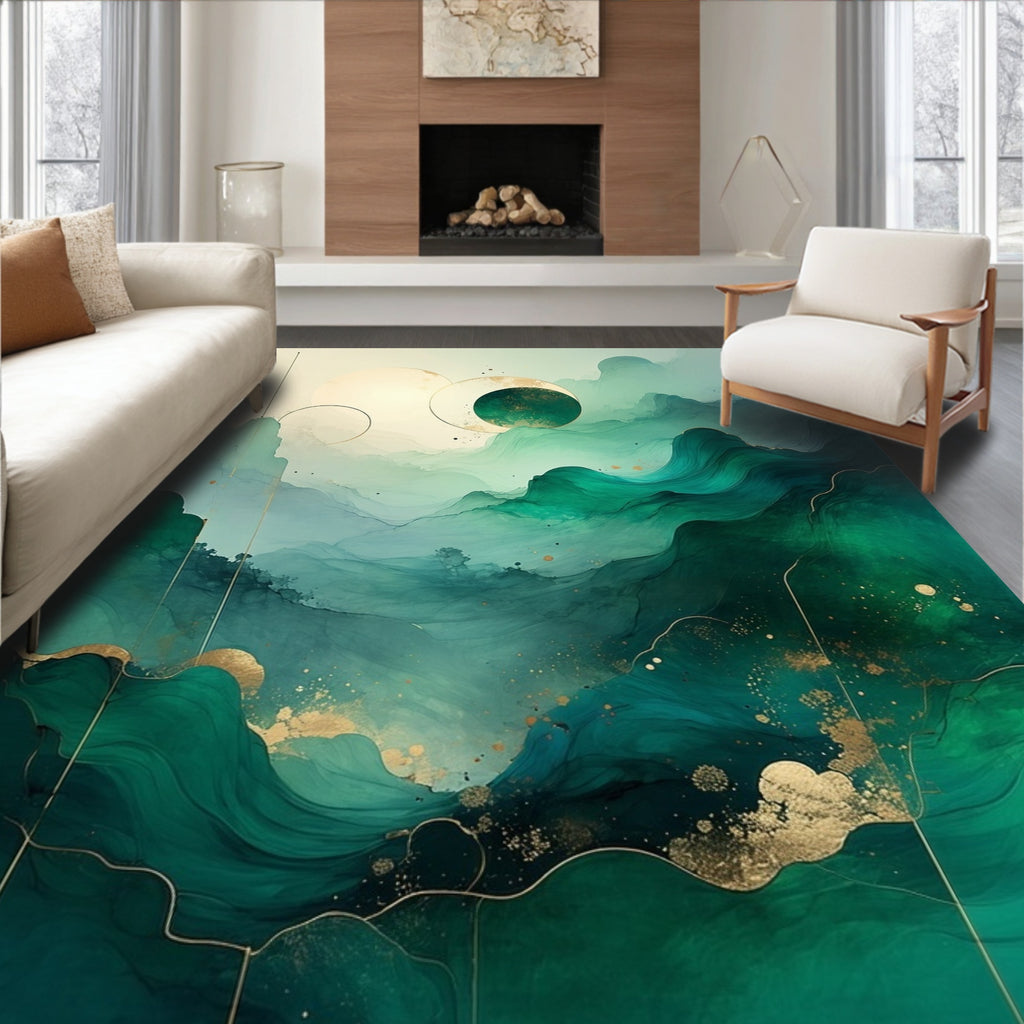 Teal Abstract Serene Landscape Rug