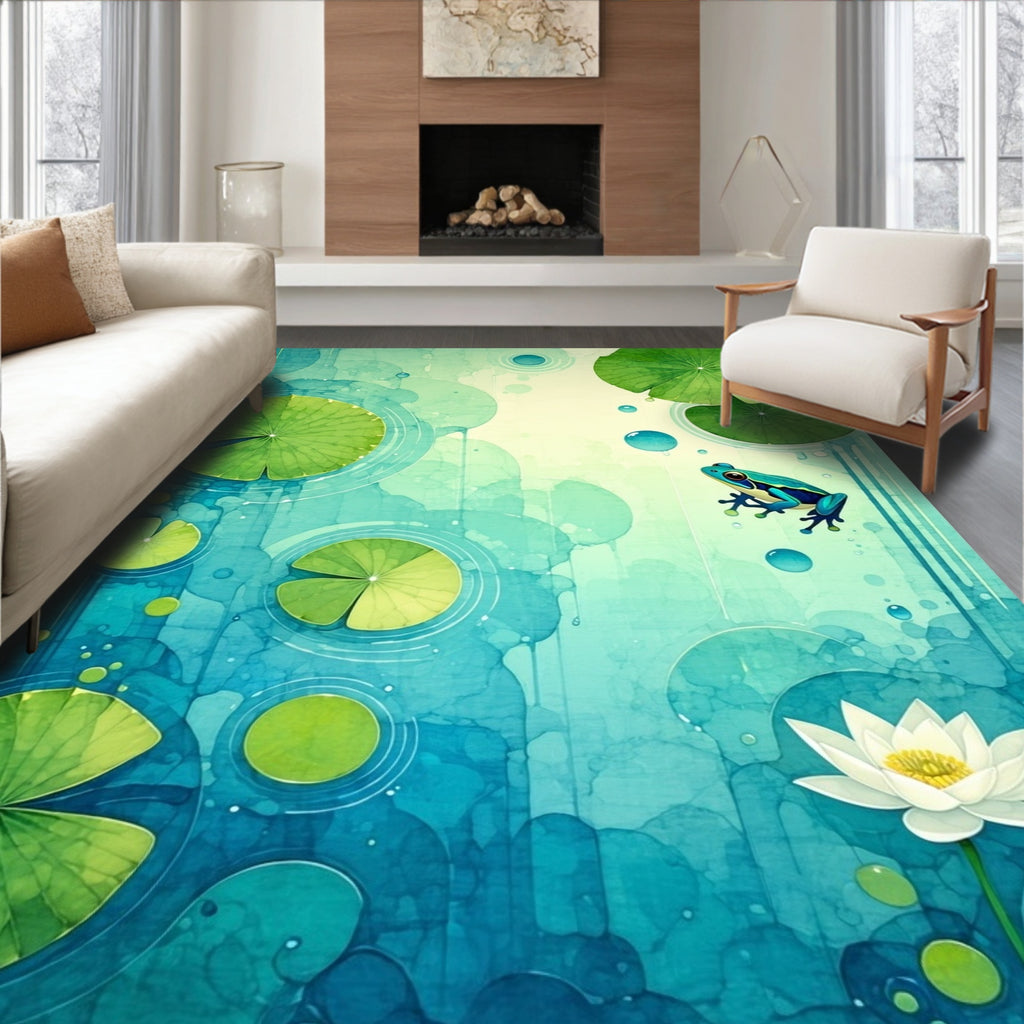 Teal Serene Aquatic Lily Pad Rug(Blue)