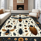Earthy Insect Floral Whimsical Rug(Gold)