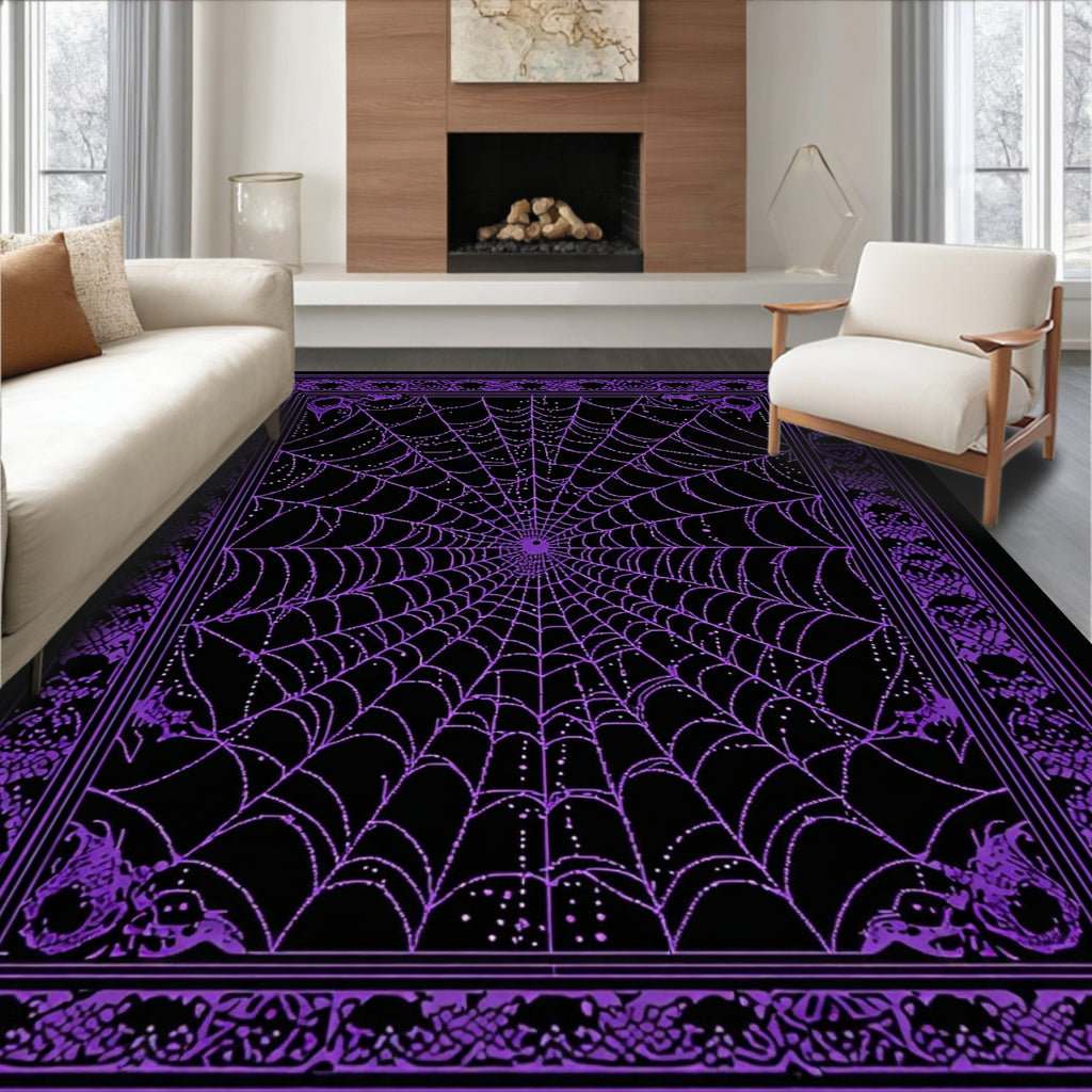 Purple Spider Web Spooky Rug(Purple)