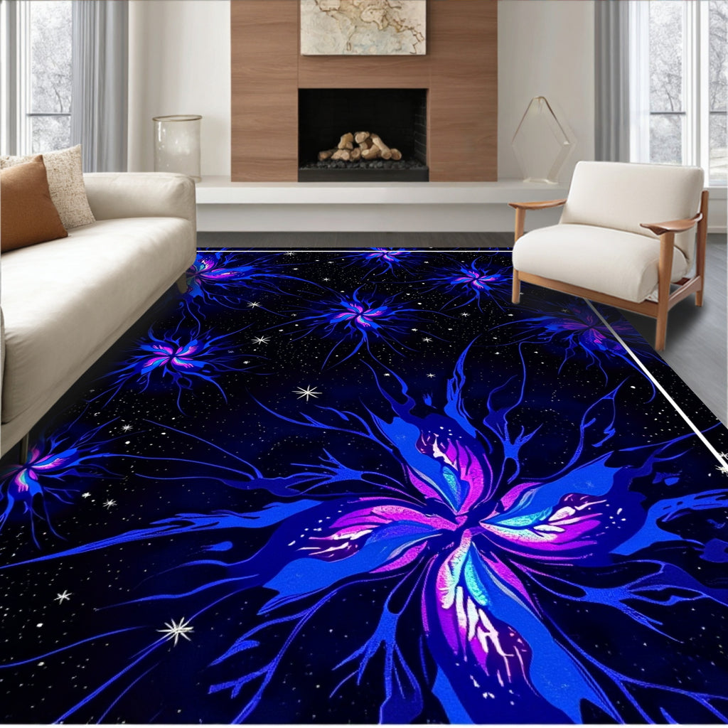 Navy Purple Dreamy Floral Star Rug(Blue)