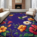 Vibrant Purple Floral Hummingbird Rug(Purple)