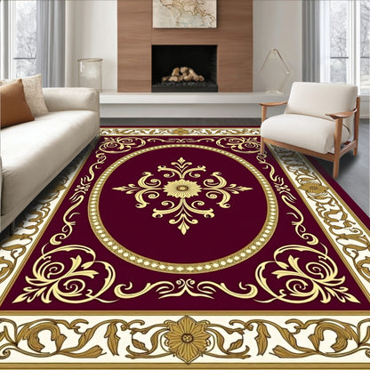 Burgundy Gold Ornate Elegant Rug(Gold)