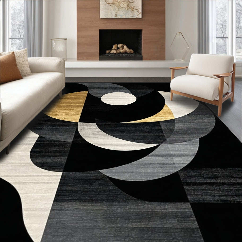 Sophisticated Black Gold Abstract Geometric Rug