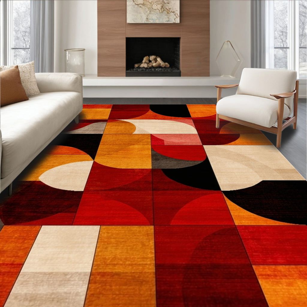 Red Orange Geometric Vibrant Rug