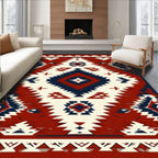 Vibrant Red Navy White Geometric Rug(Red)