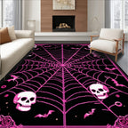 Edgy Pink Spiderweb Skull Rug(Black)