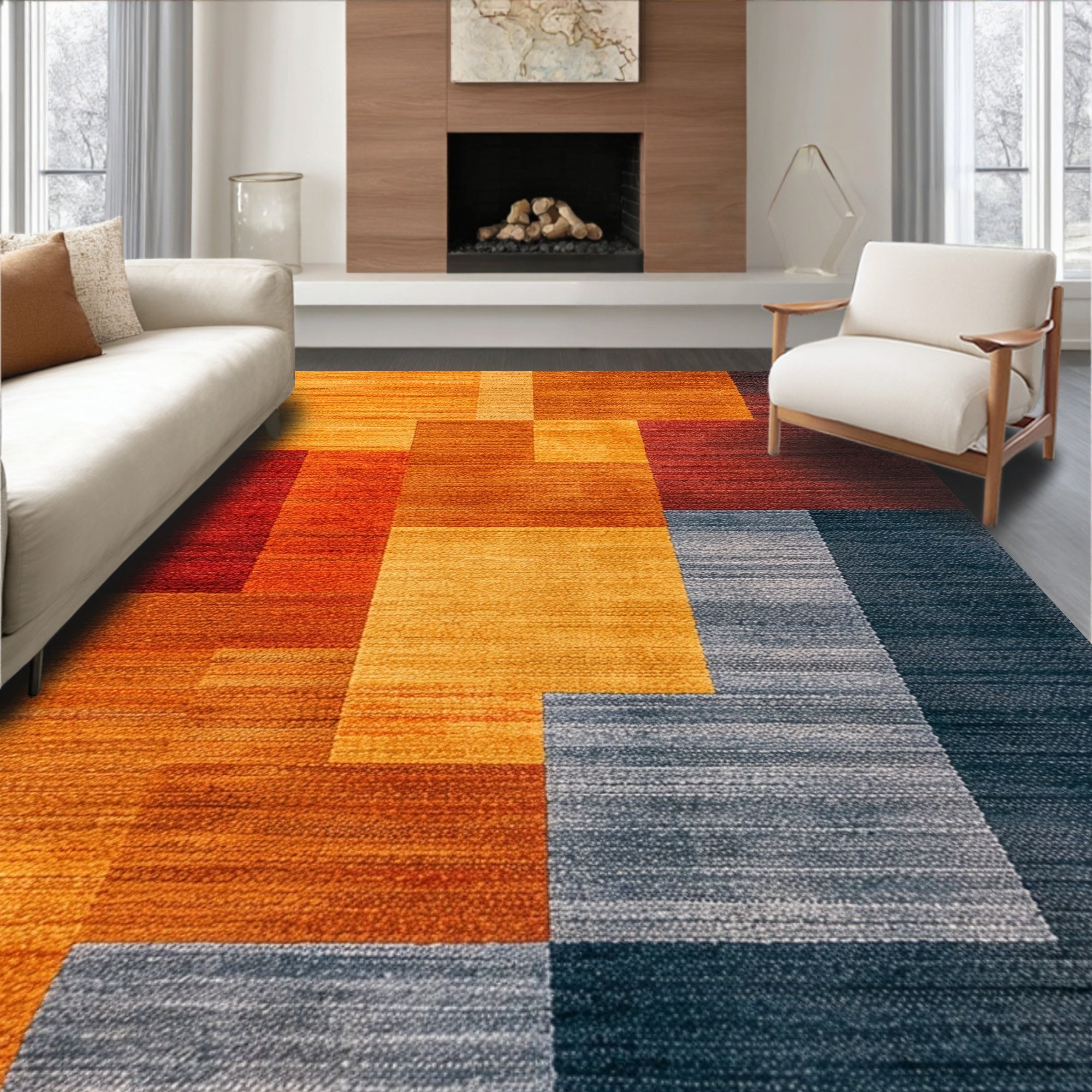 Vibrant Geometric Multicolor Modern Rug(Orange)