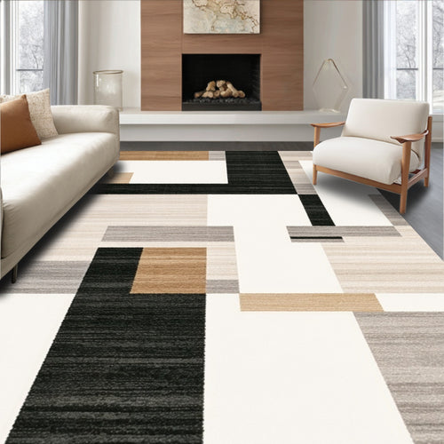 Abstract Tan Gray Black Blocks Rug