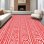 Vibrant Red Swirled Stripe Rug(Red)