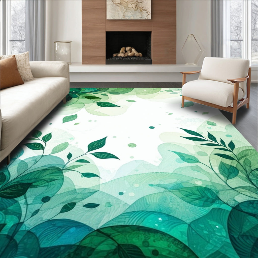 Fresh Green Leaf-Patterned Rug