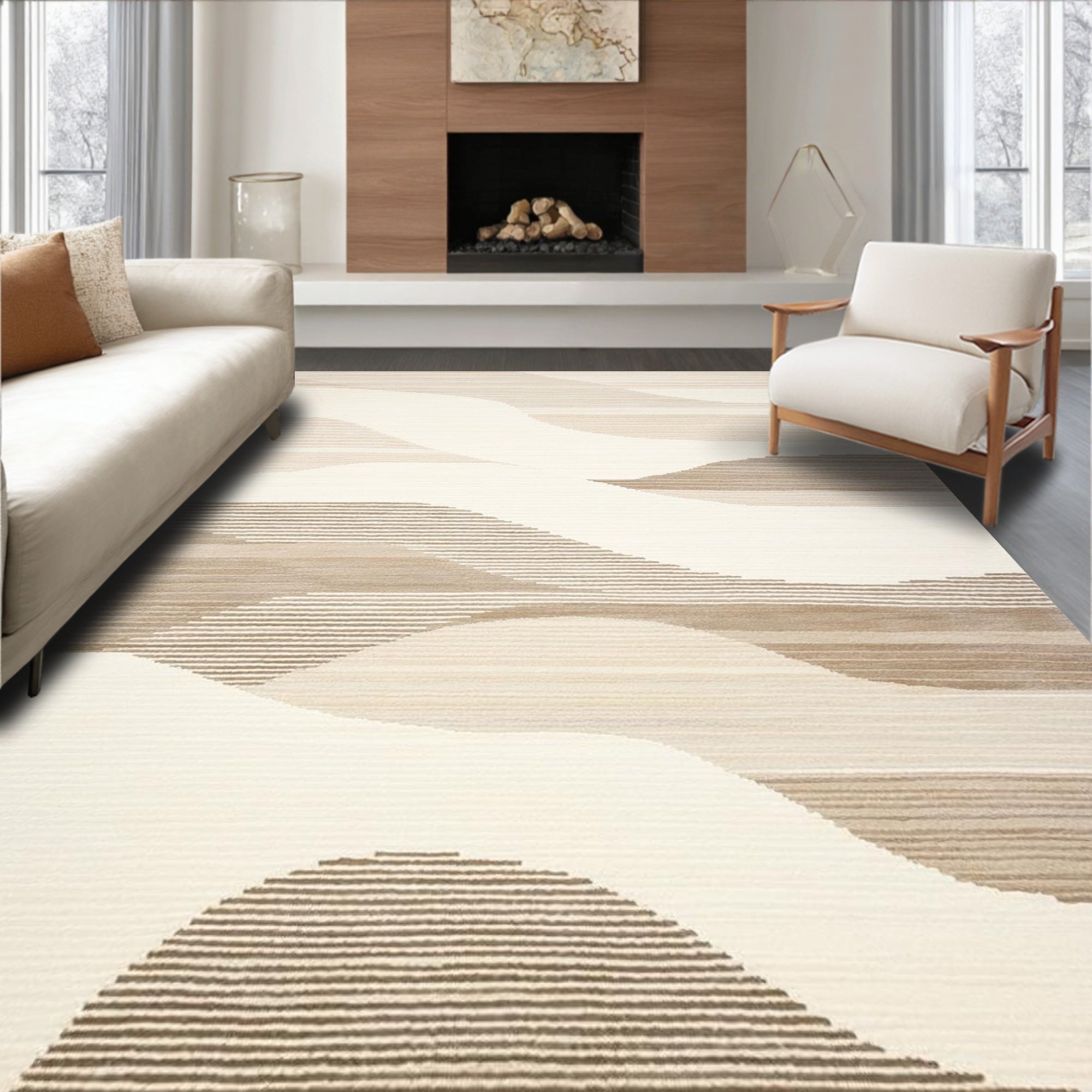 Beige wavy striped serene rug
