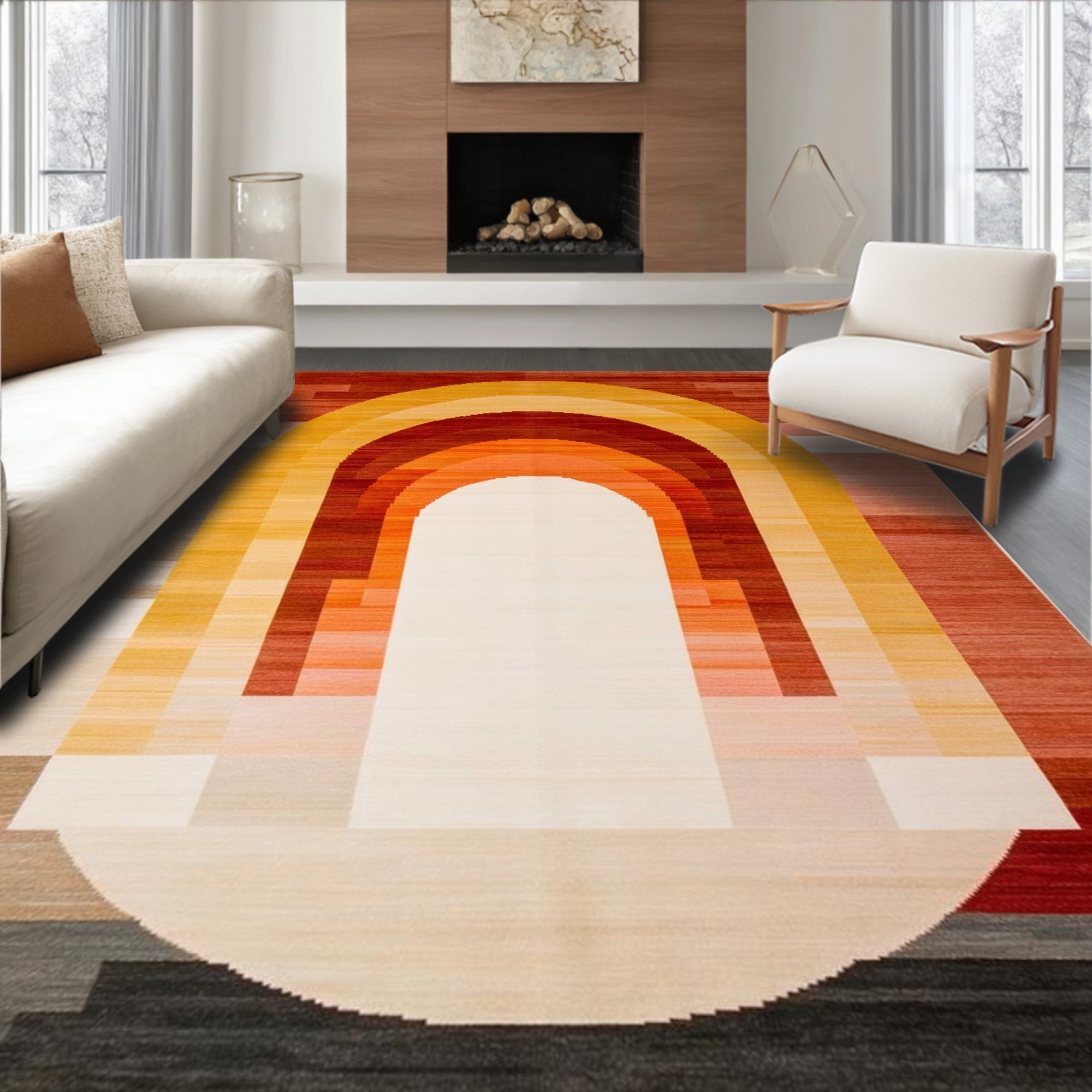 Warm Arched Geometric Cozy Rug(Orange)