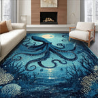 Ocean Blue Octopus Serene Rug(Blue)