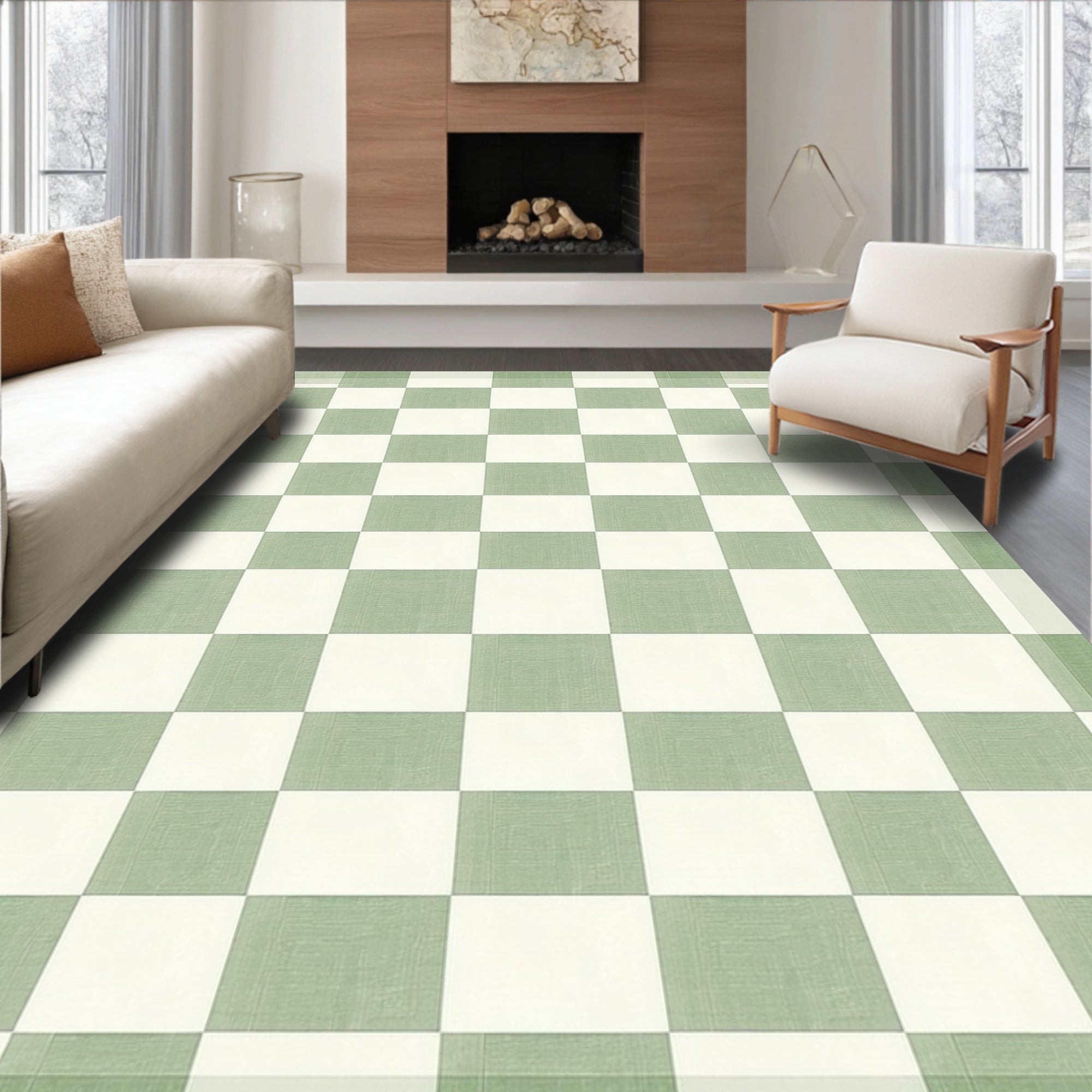 Fresh Green Gingham Rug(Green)