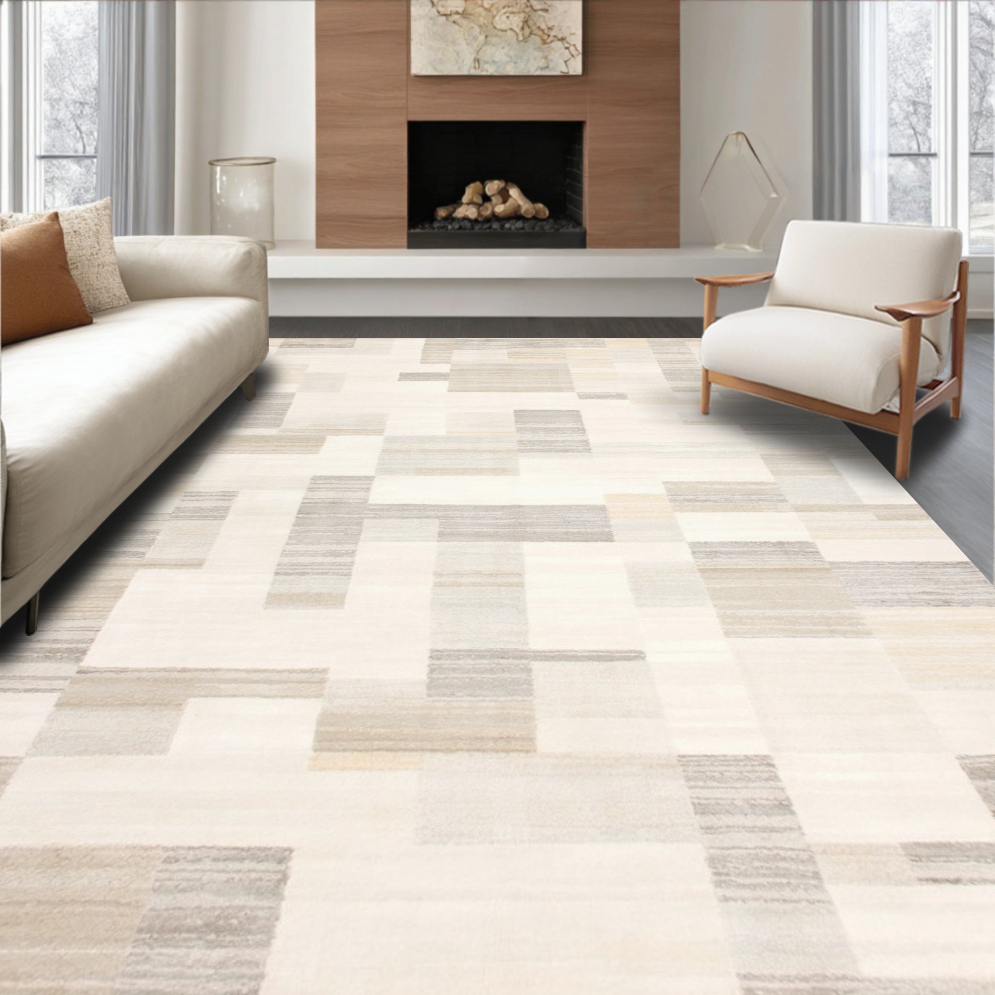 Muted Neutral Geometric Serene Rug