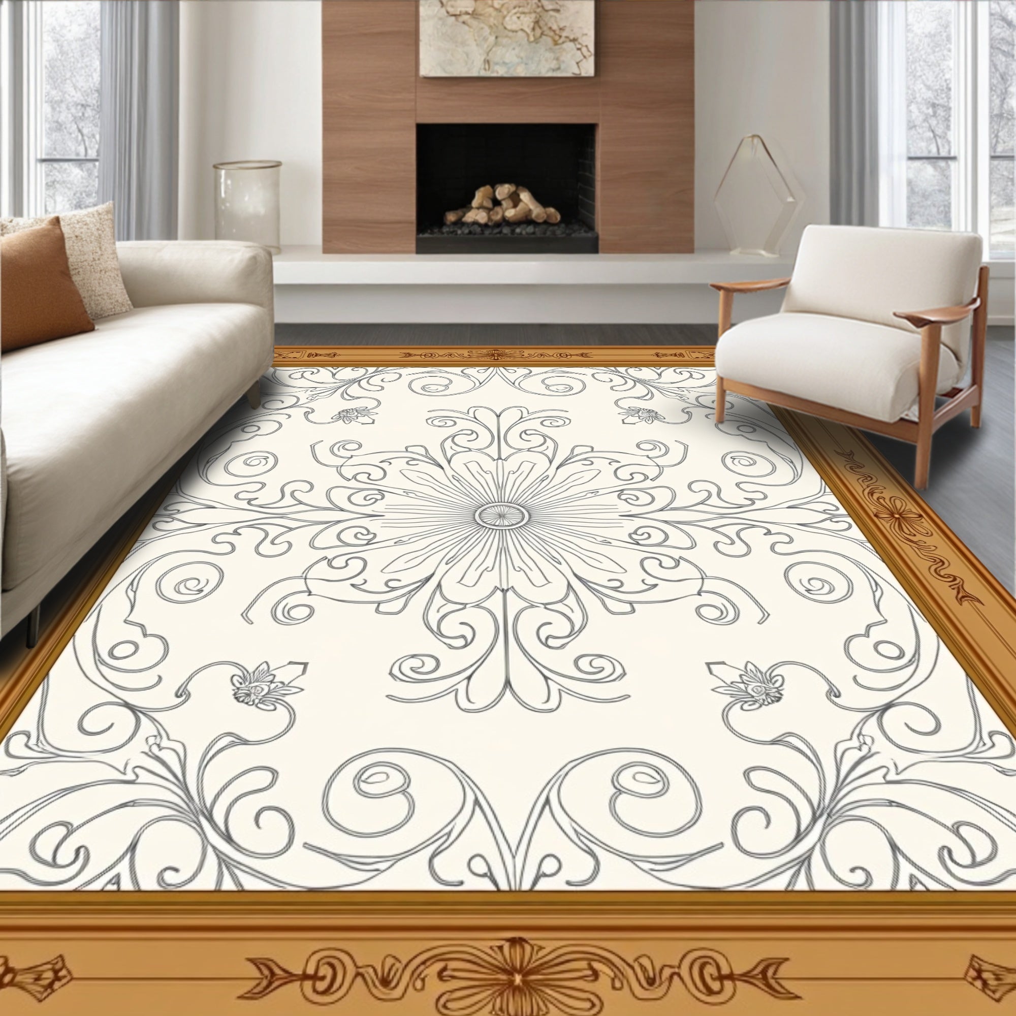 Cream Tan Intricate Refined Rug(Brown)