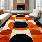 Vibrant Retro Geometric Orange Black Rug