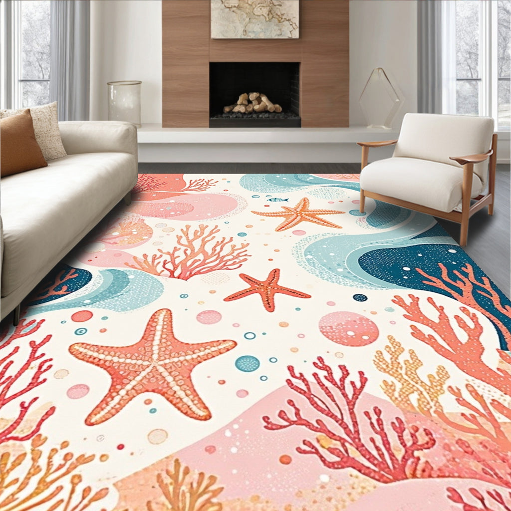 Coral-Teal Underwater Cheerful Rug