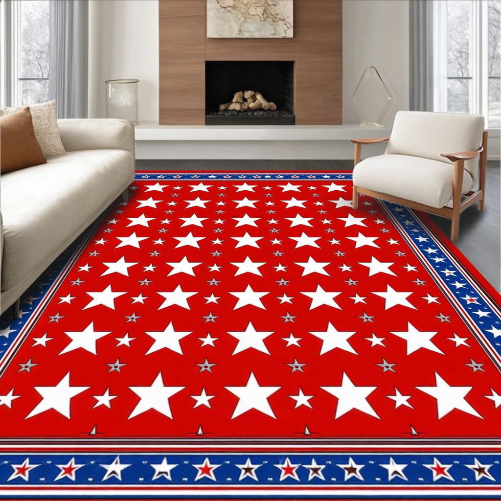 Red White Blue Star Patriotic Rug(Red)