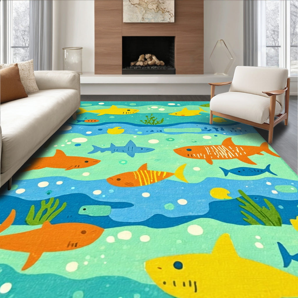 Bright Underwater Playful Rug(Blue)