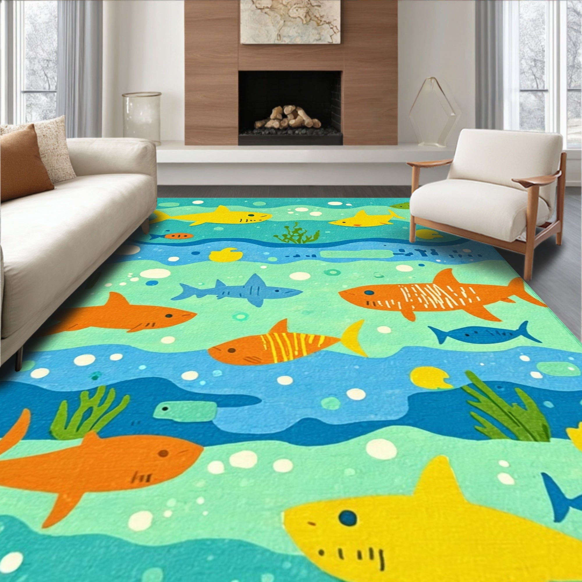 Bright Underwater Playful Rug(Blue)