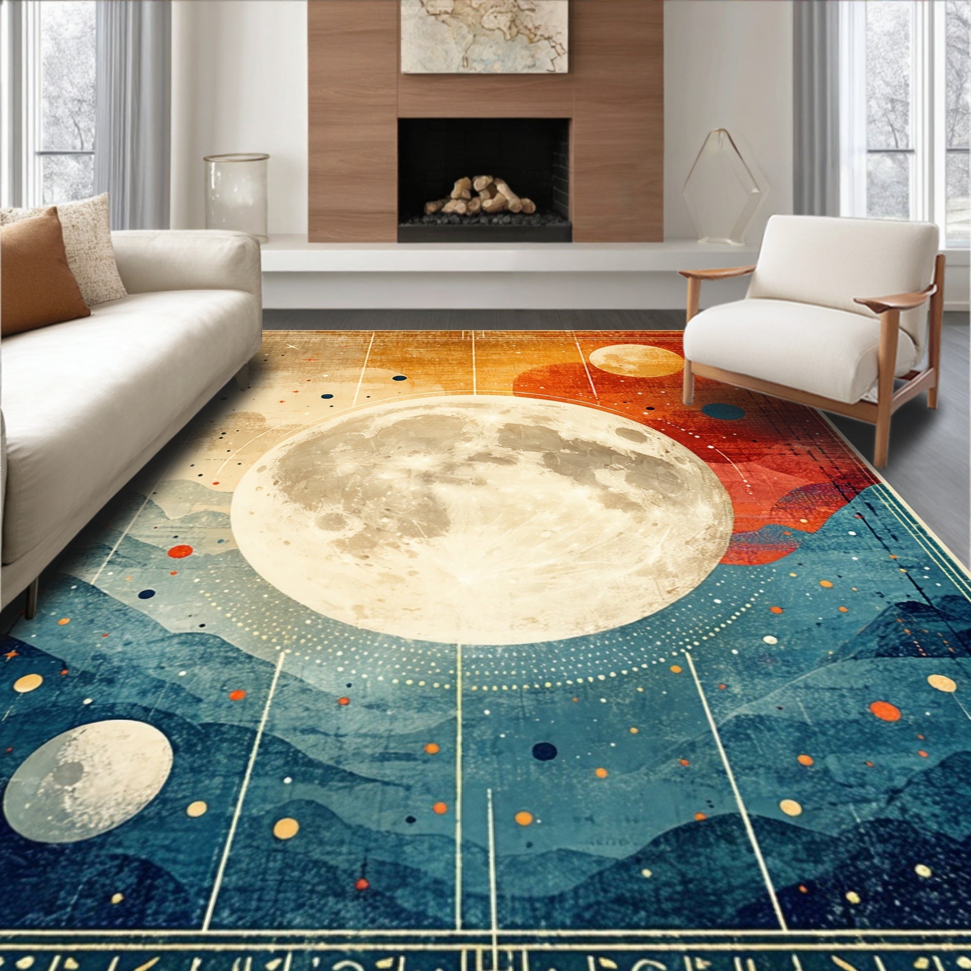 Warm Orange-Blue Celestial Dreamy Rug(Gray)