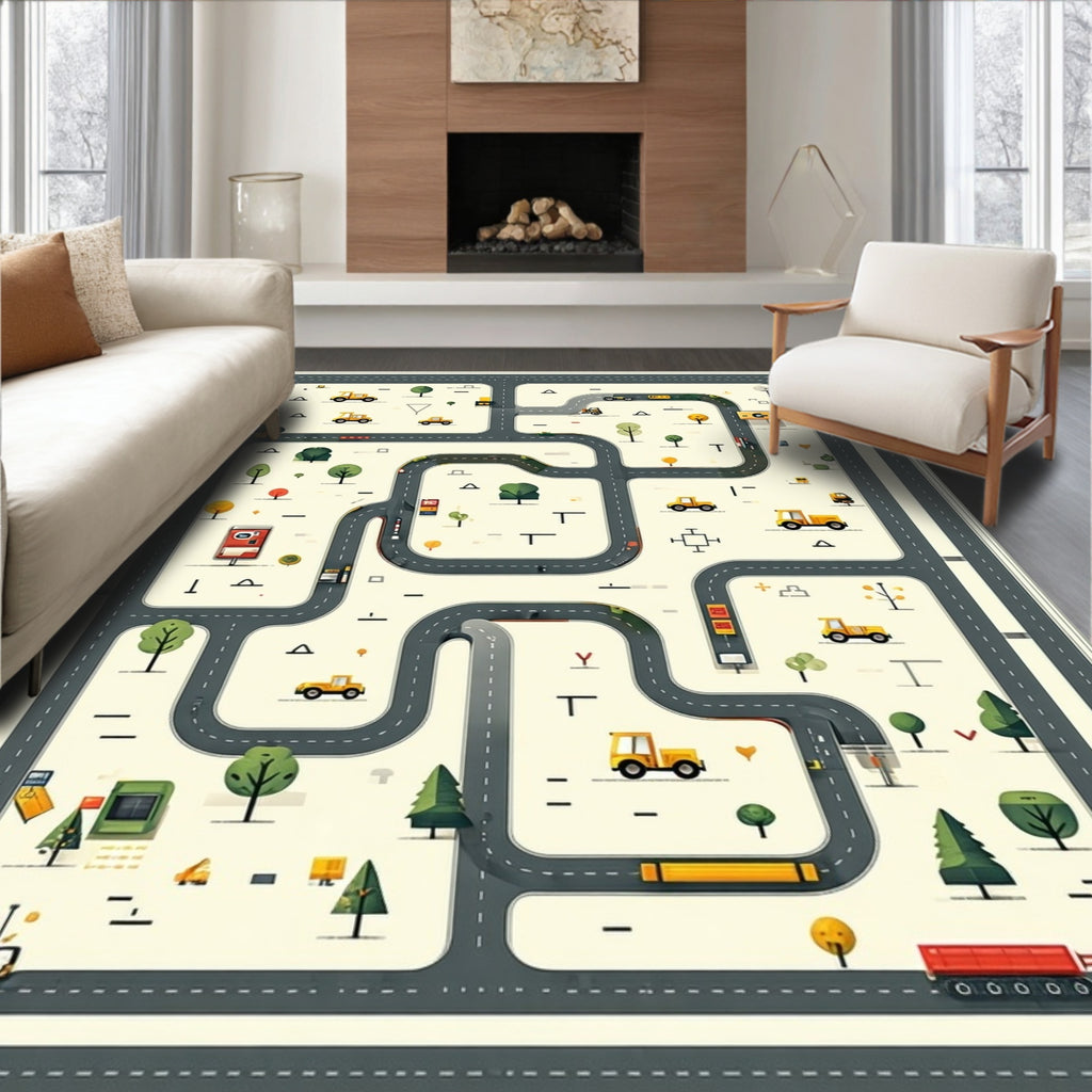 Playful Beige Road Map Rug(Gray)
