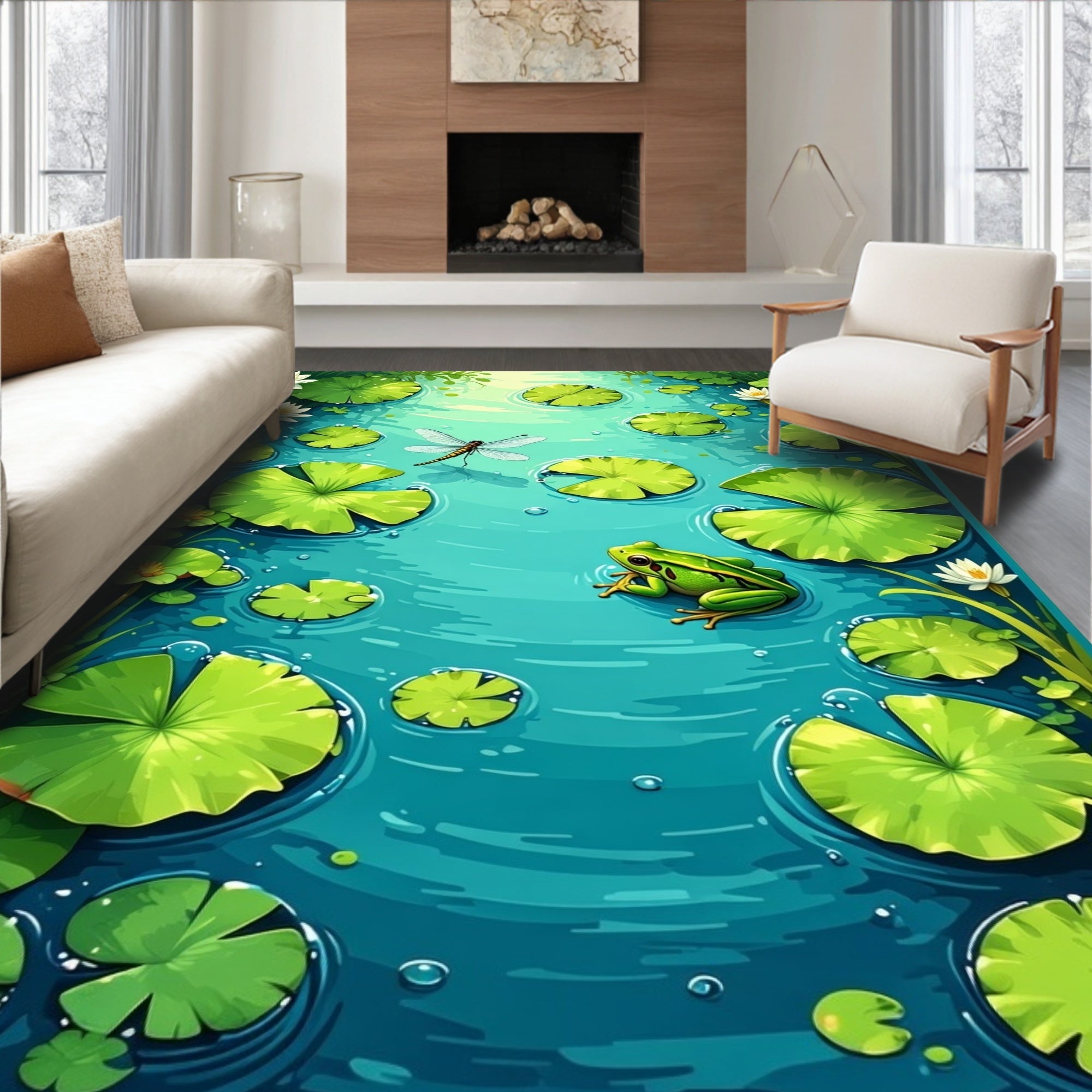 Teal Pond Life Serenity Rug(Green)