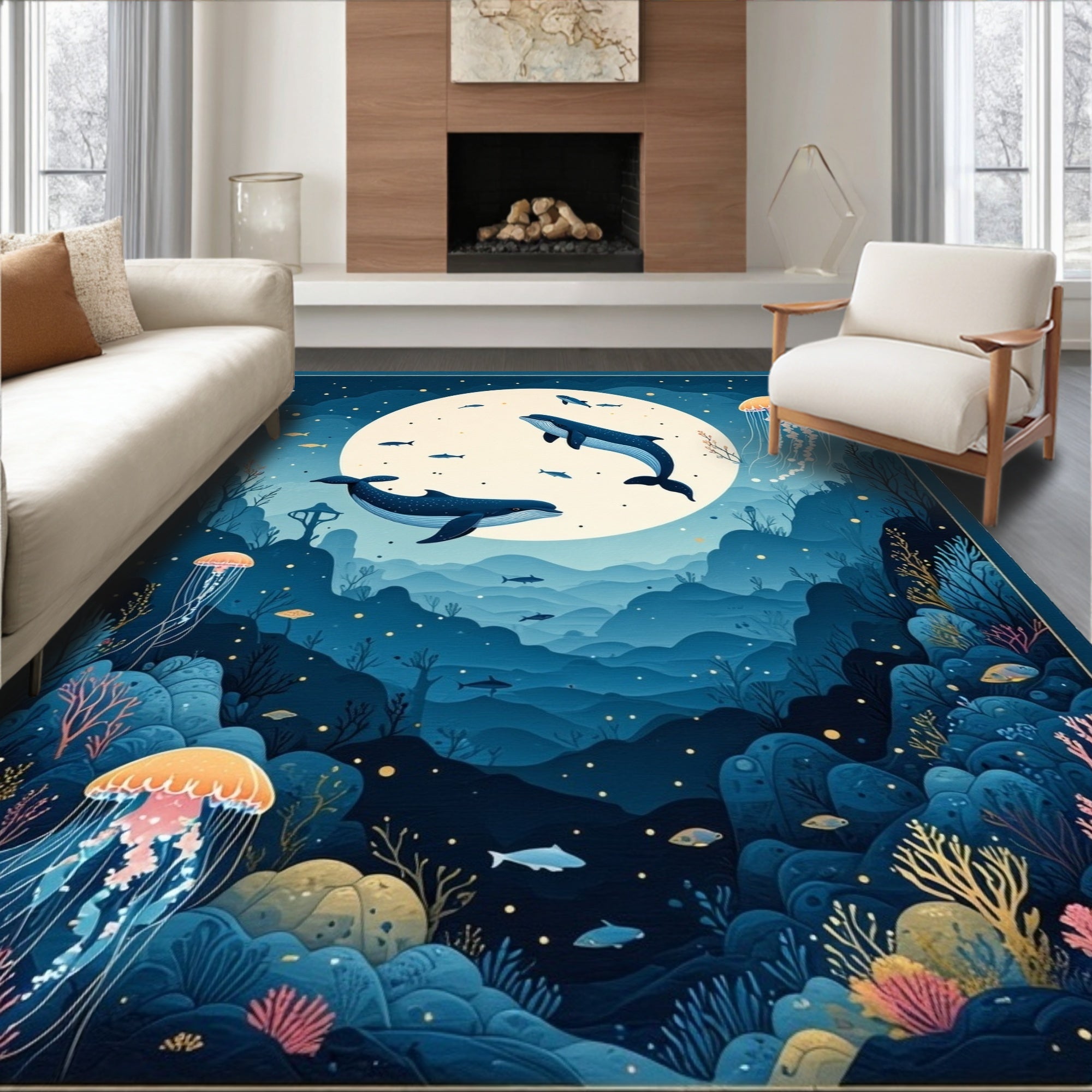 Deep Blue Underwater Dream Rug