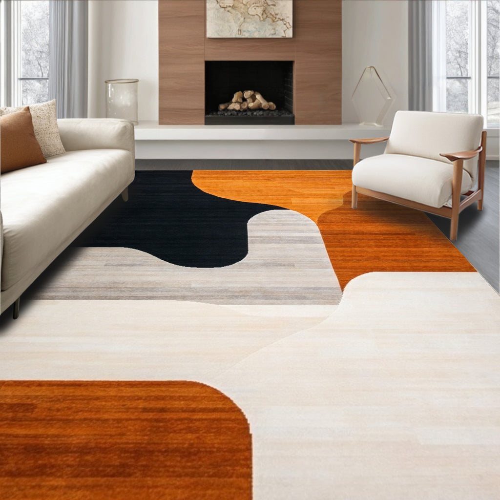 Modern Abstract Black Orange Rug