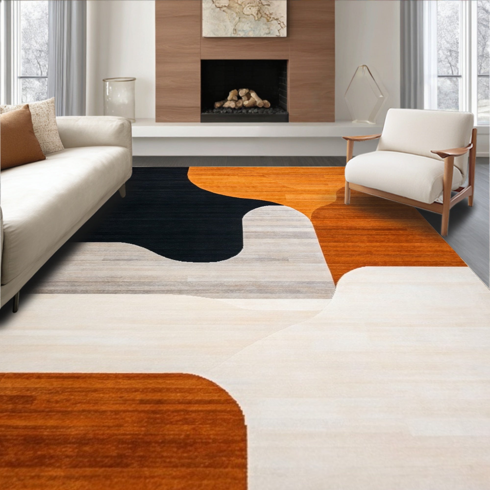 Modern Abstract Black Orange Rug