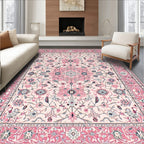 Blush Ornate Floral Romantic Rug(Pink)