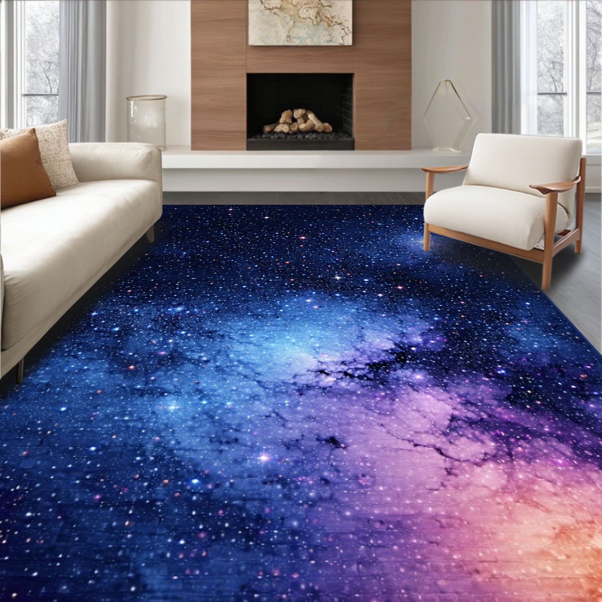 Deep Blue-Purple Starry Dreamy Rug(Blue)
