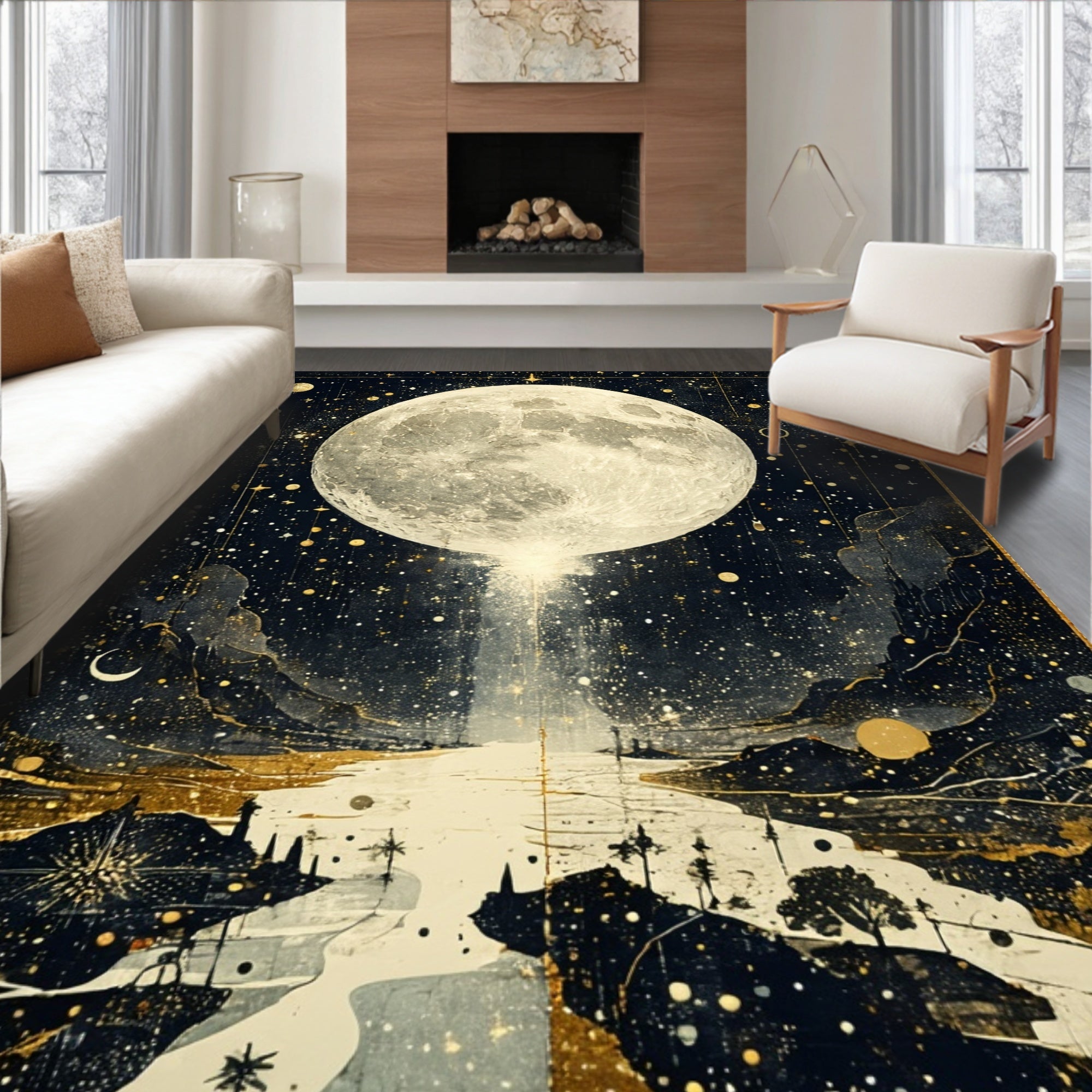 Midnight Gold Celestial Enchanting Rug(Gray)