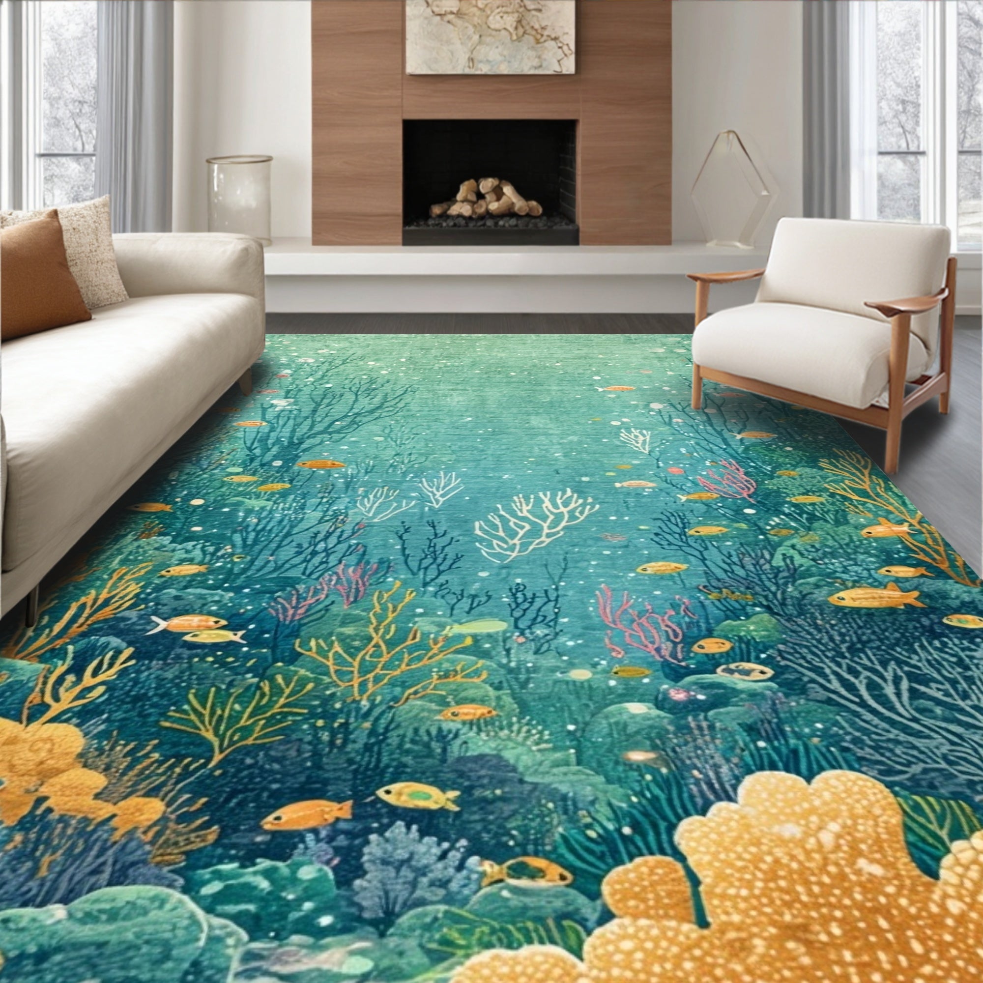 Teal Oceanic Serene Rug(Blue)