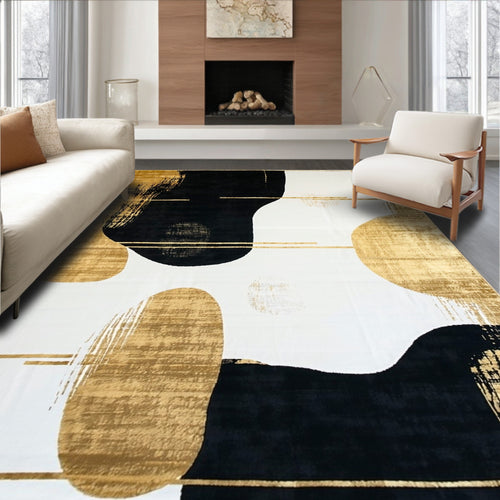 Abstract Splatter Gold And Black Rug
