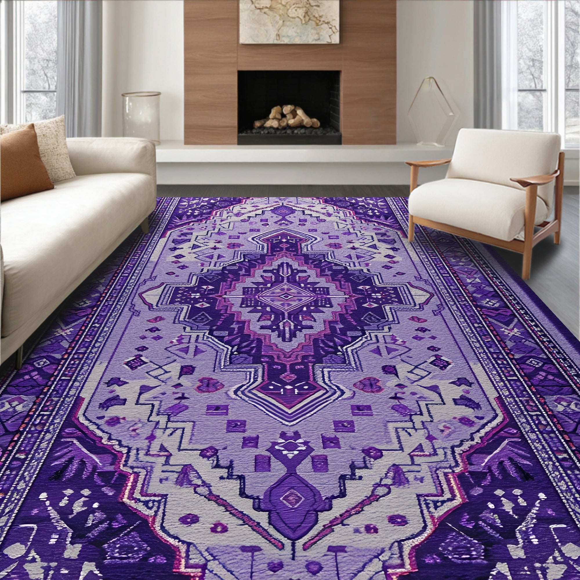 Sophisticated Purple Ornate Pattern Rug(Purple)