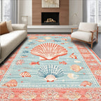Coral & Blue Coastal Marine Life Rug(Red)