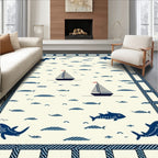Blue Cream Nautical Playful Rug(Beige)