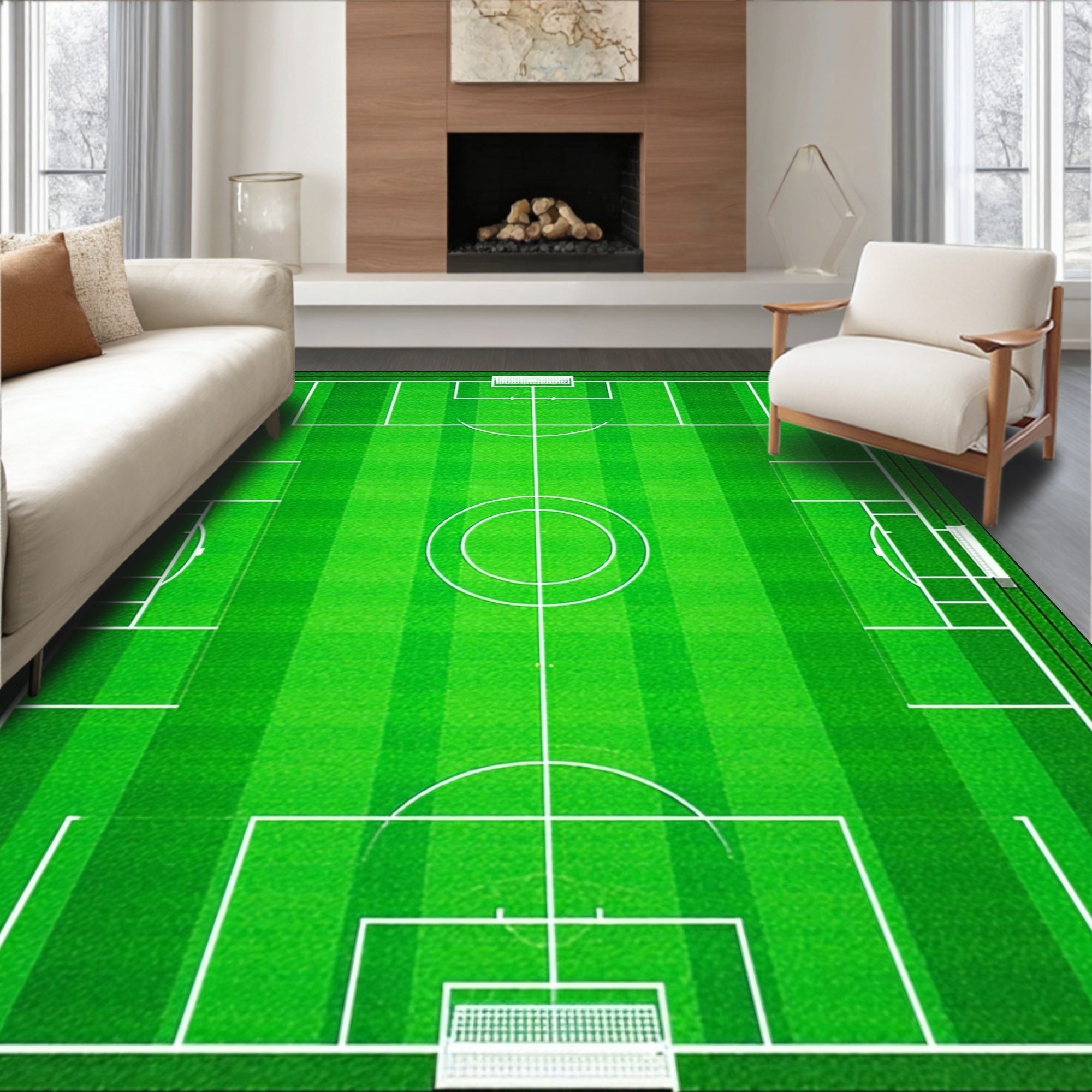 Vibrant Green Soccer Field Energetic Rug(Green)