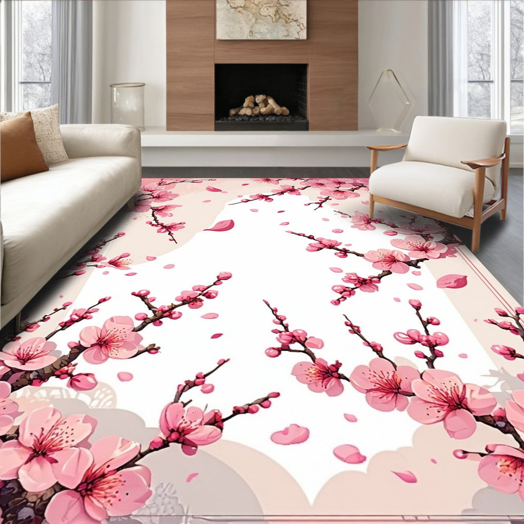 Serene Pink Cherry Blossom Rug(Pink)