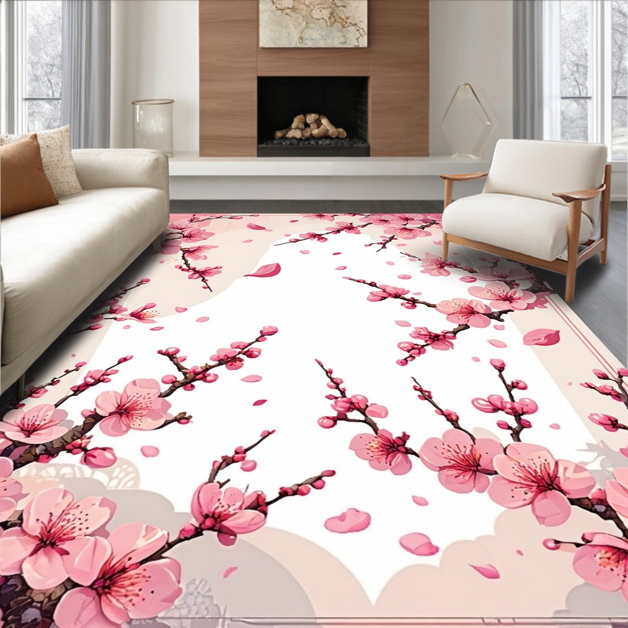 Serene Pink Cherry Blossom Rug(Pink)