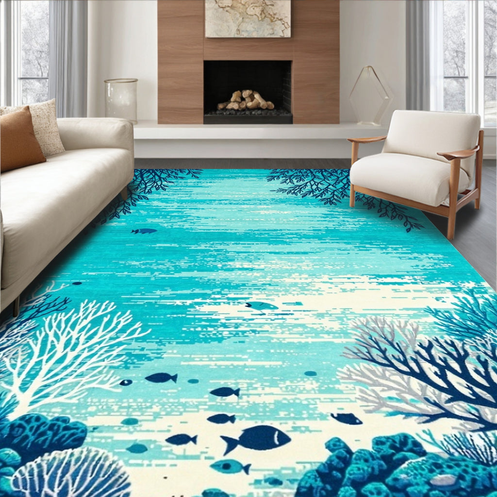 Teal Underwater Tranquility Rug(Blue)